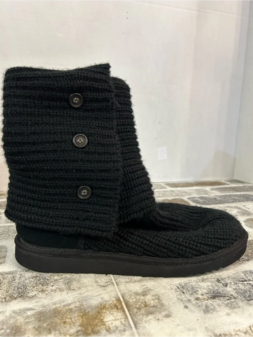 UGG Black Classic Cardy Knit Button Tall Boots S/N 5819